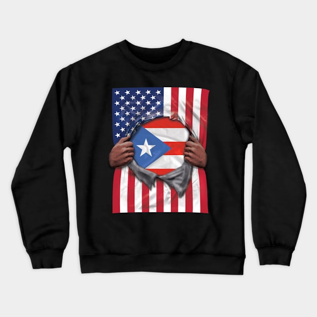 Puerto Rico Flag American Flag Ripped - Gift for Puerto Rican From Puerto Rico Crewneck Sweatshirt by Country Flags